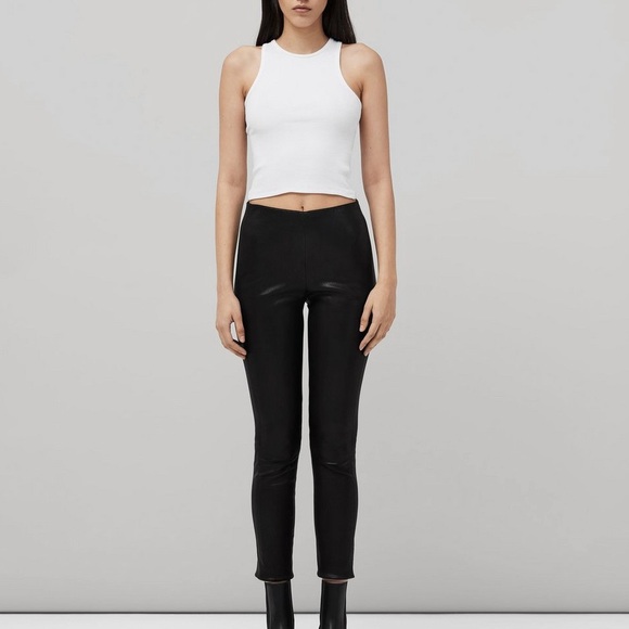 Rag & Bone Black Leather Straight Leg Pants - Picture 1 of 12